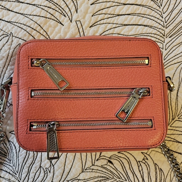 EUC Rebecca Minkoff Zip Moto Camera Bag Coral Pink - Picture 2 of 13